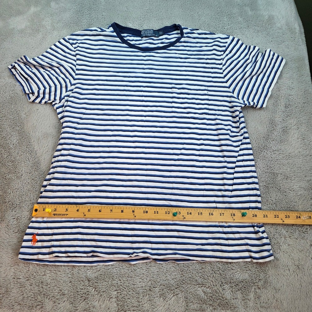 Polo Ralph Lauren T-Shirt Mens XL Striped Pocket Short Sleeve Blue White Cotton